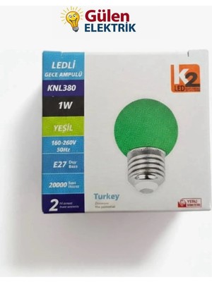 K2 E27 Gece Ampulu Yeşil 3 ADET