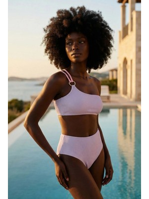Kadın Unicorn Kalp Aksesuarlı Tek Omuz Bikini Takımı Lila