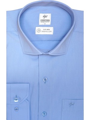 İGS Açık Mavi Regular Fit Rahat Kalıp Klasik Yaka Düz Uzun Kollu Cepli Kolay Ütülenir Gömlek