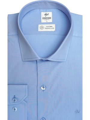 İGS Açık Mavi Slim Fit Dar Kalıp Klasik Yaka Düz Uzun Kollu Cepsiz Kolay Ütülenir Gömlek