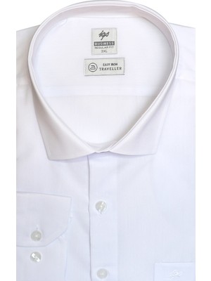 İGS Beyaz Regular Fit Rahat Kalıp Klasik Yaka Düz Uzun Kollu Cepli Kolay Ütülenir Gömlek