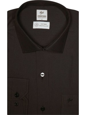 İGS Siyah Regular Fit Rahat Kalıp Klasik Yaka Düz Uzun Kollu Cepli Kolay Ütülenir Gömlek