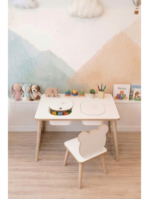 Pofitto Montessori Çocuk Masası Takımı MDF Malzeme ile 1 Panda Sandalye ve Fonksiyonel Tasarım