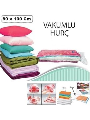Nisar Store Vakum Hurcu-2 Adet Büyük Boy 80 cm x 100 cm Vakumlu Poşet Vakumlu Hurç Vakumlu Torba Yorgan Yastık Saklama Hurcu