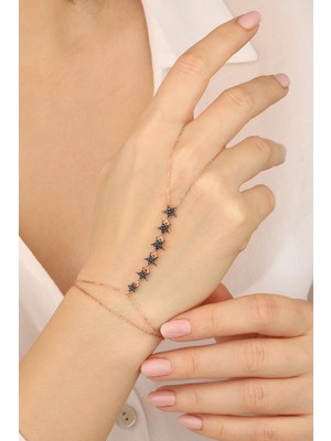 Lia Berto Rose Siyah Taşlı Süzme Yıldızlar 925 Ayar Gümüş El Yapımı Şahmeran