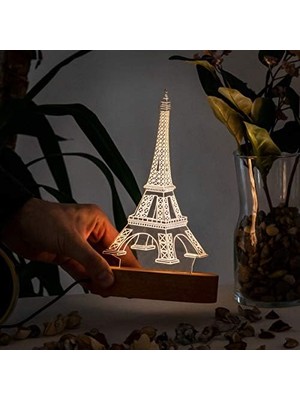 Nisar Store Paris Eyfel Kulesi 3 Boyutlu LED Masa Lambası - USB Bağlantılı Sarı Işık