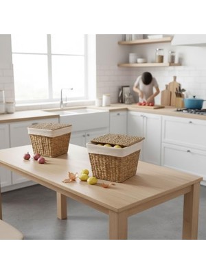 Berry Store Su Sümbülü Patates Soğan Kovası | Doğal Hasır Saklama Sepeti | El Yapımı Kare Şekilli Mutfak Düzenleyici | Dekoratif Sebze Kovası (25X25X30CM)