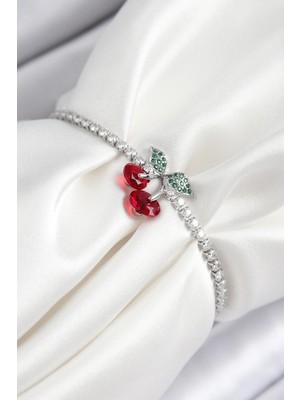 Shopwave Pirinç Zirkon Taşlı Kiraz Model Gümüş Renk Asansörlü Kadın Bileklik