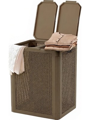 Nandy Home Iki Bölmeli Çamaşır Sepeti 84 lt Kahverengi Yüksek Performanslı PP Plastik Malzeme