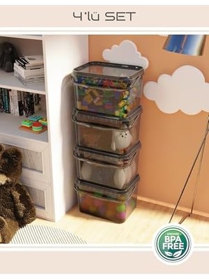 Berry Store 15 Litre 4'lü Oyuncak Düzenleme Kutusu - Renkli Çok Amaçlı Istiflenebilir Organizer