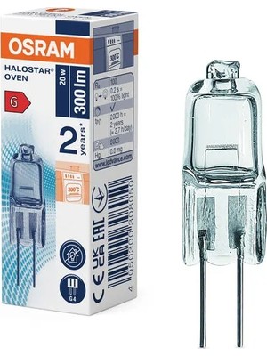 Halojen Pin Taban Lambası G4 12 V 20 Watt 64428 300 Derece Fırın Lambası