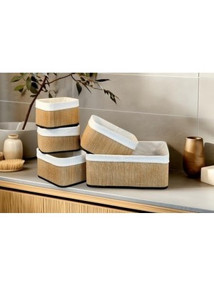 Nisar Store Paçi Wicker Premium Serisi 5'li Set Dikdörtgen Organizer