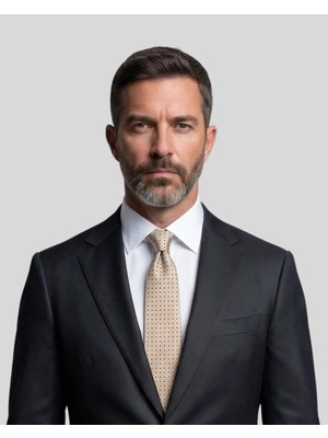 1001 Kravat Bej Rengi Desenli 8 cm Genişliğinde Ipek Kravat