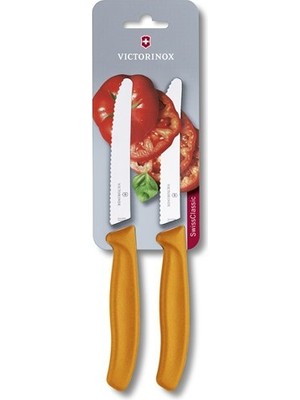 Victorinox 6.7836.L119B 11cm Turuncu 2li Tırtıklı Domates ve Sofra Bıçağı, Blisterli Paket