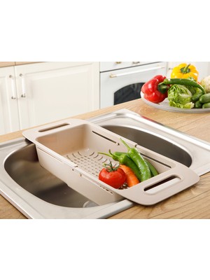 English Home Trendy Plastik Ayarlanabilir Lavabo Süzgeci Süzgeç Bej