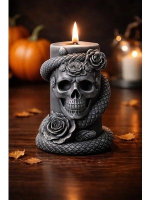 Yaratıcı Sanatlar Atölyesi Kuru Kafa Gothic Hallowen Temalı Doğal Soya Silindir Mum