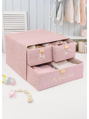 Nisar Store Anne Bebek 3'lü Çekmece Düzenleyici, Bebek Odası Düzenleyici, Pembe Renk