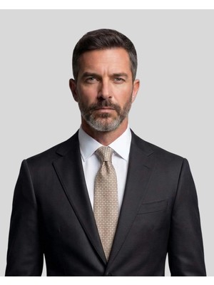 1001 Kravat Bej Rengi Desenli 8 cm Genişliğinde Ipek Kravat