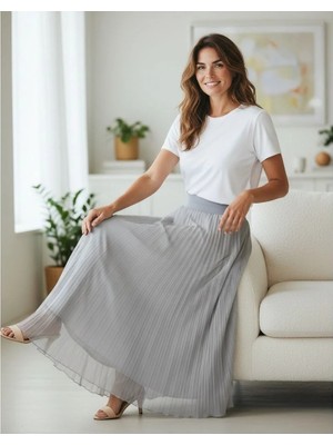Eren Style Şifon Içi Astarlı Beli Lastikli Etek(95 Cm)-(38-52)