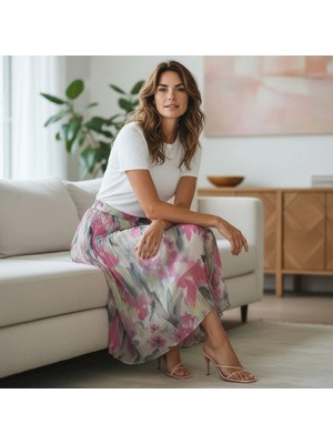 Eren Style Şifon Içi Astarlı Beli Lastikli Etek(95 Cm)-(38-52)