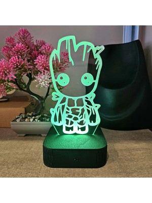 Lerad-Lazer Art Marvel Groot  RGB LED Gece Lambası – 16 Renkli Pleksi Masa Lambası (Adaptörlü)