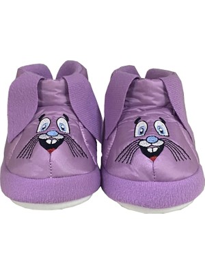 Doktor Desenli D01 Lila Çocuk Kışlık Panduf Yıkanabilir Kumaş Malzeme ile Rahat Ayakkabı