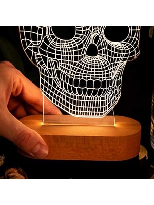 Nisar Store Kurukafa 3 Boyutlu LED Masa Lambası - USB Bağlantılı Sarı Işık