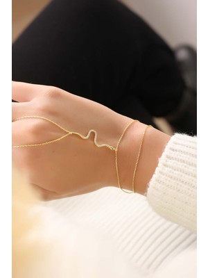 Lia Berto Altın Kaplama Yılan Model 925 Ayar Gümüş Şahmeran El Yapımı Kadın Aksesuar