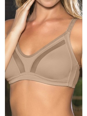 Beruflic Büyük Beden Uyumlu Ten Tül Detaylı Günlük Sütyen, B,c Cup Balensiz Konforlu Sütyen