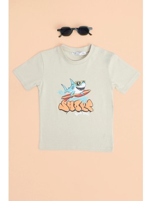 FullaModa Köpek Balığı Baskılı Erkek Çocuk Tişört