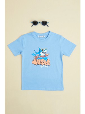 FullaModa Köpek Balığı Baskılı Erkek Çocuk Tişört