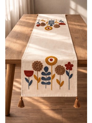 Shopyteks %100 Pamuk Keten Bohem Punch Nakışlı Masa Runner – 30X140 cm Zarif ve Doğal Sofra Dekorasyonu