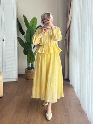 RFK Butik Kadın Melinda Begonya Kumaş Etekli Ikili Takım - Sarı