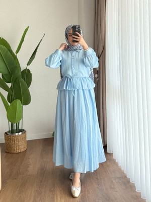 RFK Butik Kadın Melinda Begonya Kumaş Etekli Ikili Takım - Mavi