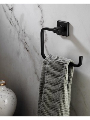 Berry Store Ömür Boyu Paslanmaz Kare Havluluk Havlu Askısı Siyah D-007