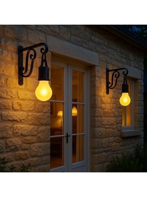 Berry Store Güneş Enerjili LED Dış Mekan Lamba, Su Geçirmez, Ferforje Askılı, USB Type-C Şarjlı, 3 Işık Modlu, Kapı Önü, Bahçe, Balkon,, Garaj ve Işyeri Giriş Aydınlatması, Dekoratif Solar Lamba