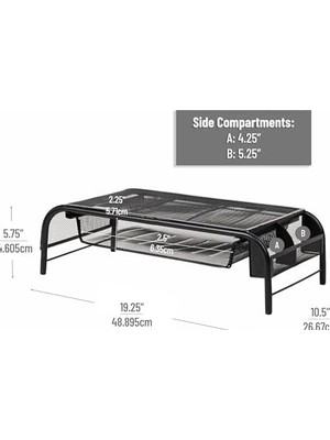 Nisar Store Reader Network Monitör Standı, 3, 1 Kağıt Tepsi ve 2 Yan Depolama Bölmesi, Masaüstü Düzenleyici, Metal Örgü, 2'li Set, Siyah 2'li Paket
