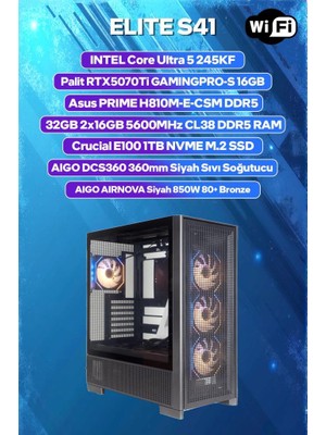 Game Garaj Elite S41 Intel Core Ultra 5 245KF 32GB Ram 1tb SSD RTX5070TI 360MM Sıvı Soğt Freedos Oyuncu Oem Paket