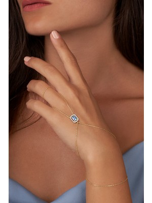 Lia Berto Altın Kaplama Aqua Baget Taşlı 925 Ayar Gümüş Kadın Şahmeran El Yapımı Zarif Aksesuar