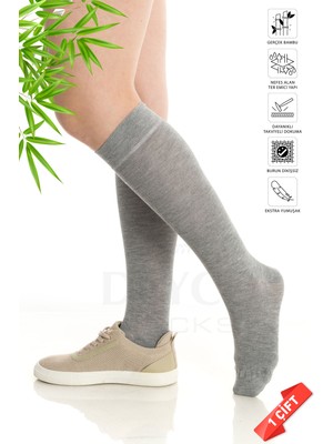 Premium Gri Melanj Kadın Dikişsiz Dizaltı Bambu Çorap - 389-GRML - (1 Çift)