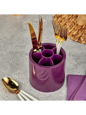 Berry Store 7 Bölmeli Simli Tasarımlı Diş Fırçalık Organizeri ve Çatal Kaşıklık