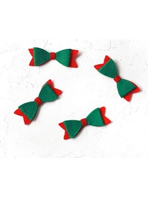 Berry Store Keçe Motif, Fiyonk Kırmızıüzeri Yeşil (4 Adet)