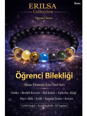Tesbih Atölyesi Sertifikalı Doğal Taş Öğrenci Bilekliği 7 Çakra Enerji Bileklik Oniks Kuvars Akik İyolit Yeşim Taşı