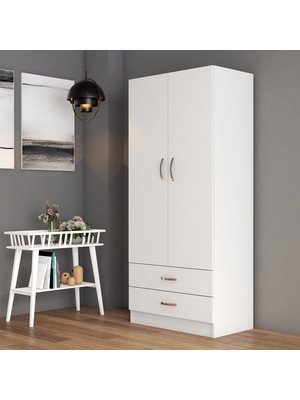 Tanmob Geniş Depolama Alanı Sunan 2 Kapılı Beyaz Gardrop Suntalam Malzemeden Ayna Yok