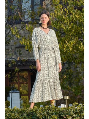 Aria's Closet Arias Closet %100 Viskon Puantiye Desenli Kuşaklı Elbise