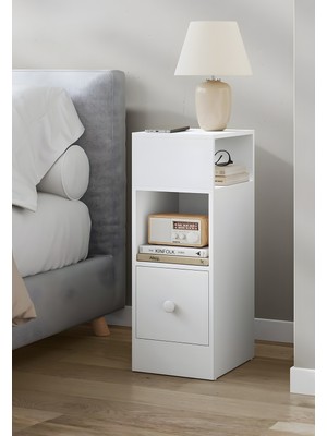 Mobilya Pratik Mia Dar Komodin – Çekmeceli, Değiştirilebilir Açık Bölmeli Komodin, Yan Sehpa