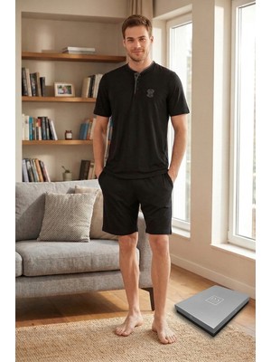 D’s Damat Çeyizlik Premium Modal Şort Takım  Boxer Atlet Kutulu Set | 3’lü Çorap Hediyeli Siyah