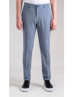 Sabri Özel Giotelli Erkek Mavi Dar Kesim Slim Fit Çizgili Yan Cep Normal Bel Duble Paça Kumaş Pantolon