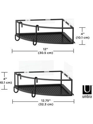 Nisar Store Cubiko Köşe Rafı, Duş Rafı, Delmeden Kancalı, Siyah, 2'li Set