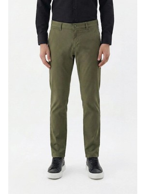 Sabri Özel Giotelli Erkek Haki Regular Fit Pamuklu Düz Yandan Cepli Likralı Chino Pantolon